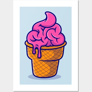 Cute Brain Ice Cream Cartoon Posters and Art